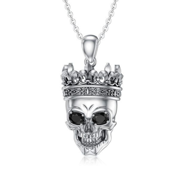 Sterling Silver Skull Onyx Pendant Necklace-0