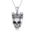wholesale 925 Sterling Silver Black Onyx King Skull Necklace with Crown Pendant Gothic Jewellery-0-0