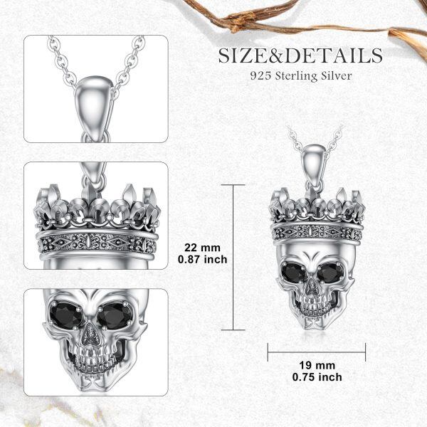 Sterling Silver Skull Onyx Pendant Necklace-1