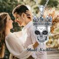 wholesale 925 Sterling Silver Black Onyx King Skull Necklace with Crown Pendant Gothic Jewellery-0-5