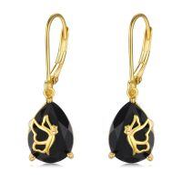 wholesale 925 Sterling Silver Black Stone Butterfly Drop Earrings Jewelry for Women Girlfriends- Gold Plated