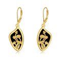 wholesale 925 Sterling Silver Gold Plated Black Onyx Lotus Lily Hibiscus Flower Drop Earrings-0-0