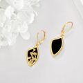 wholesale 925 Sterling Silver Gold Plated Black Onyx Lotus Lily Hibiscus Flower Drop Earrings-0-3