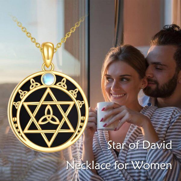 Sterling Silver Star of David Onyx Pendant Necklace-5