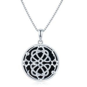 Sterling Silver Gothic Celtic Knot Snakes Onyx Pendant Necklace-0