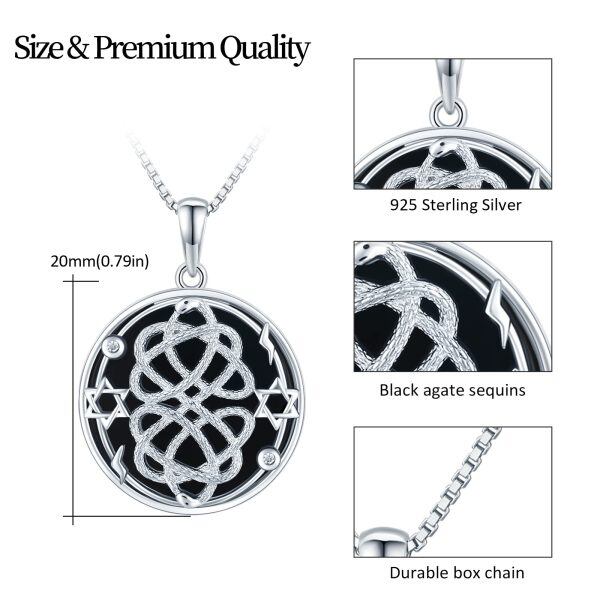 Sterling Silver Gothic Celtic Knot Snakes Onyx Pendant Necklace-1