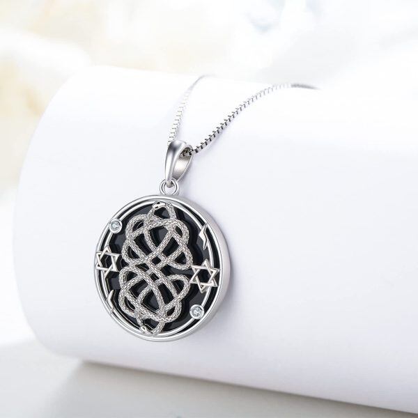 Sterling Silver Gothic Celtic Knot Snakes Onyx Pendant Necklace-3