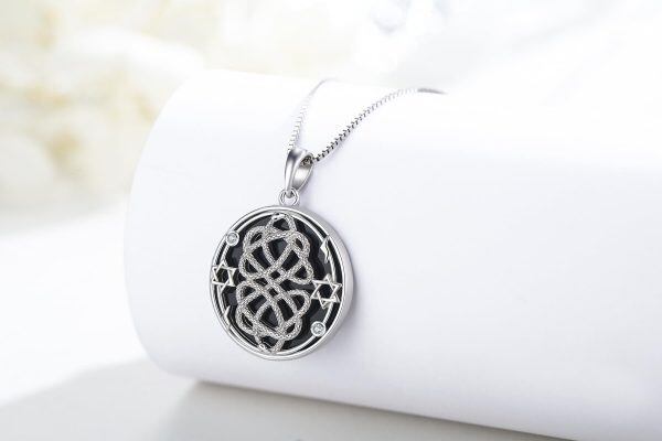 Sterling Silver Gothic Celtic Knot Snakes Onyx Pendant Necklace-4