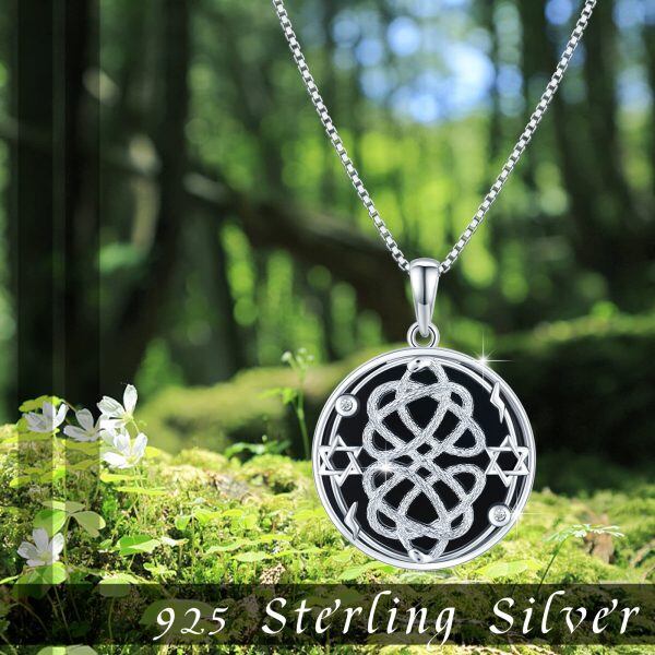 Sterling Silver Gothic Celtic Knot Snakes Onyx Pendant Necklace-8