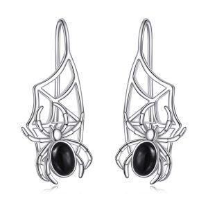 Sterling Silver Spider Onyx Dangle Earrings-0