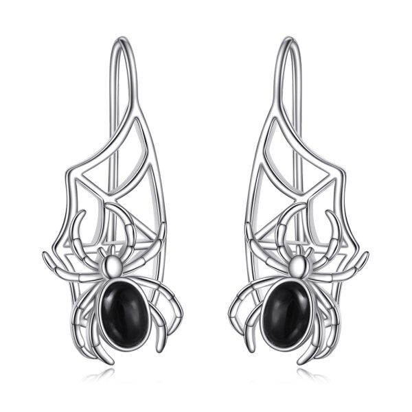 Sterling Silver Spider Onyx Dangle Earrings-0