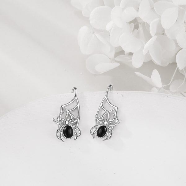 Sterling Silver Spider Onyx Dangle Earrings-3