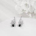 wholesale 925 Sterling Silver Black Onyx Spider Web Drop Earrings - Gothic Halloween Jewelry for Women and Girls-0-3