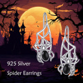 wholesale 925 Sterling Silver Black Onyx Spider Web Drop Earrings - Gothic Halloween Jewelry for Women and Girls-0-5