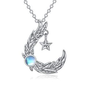 Sterling Silver Crescent Moon Star Moonstone Pendant Necklace-0