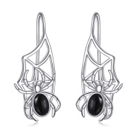 wholesale 925 Sterling Silver Black Onyx Spider Web Drop Earrings - Gothic Halloween Jewelry for Women and Girls- Rhodium Plated