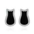 wholesale 925 Sterling Silver Black Cat Stud Earrings with Cubic Zirconia - Fashion s for Women-0-0