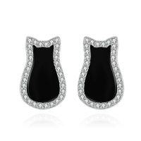wholesale 925 Sterling Silver Black Cat Stud Earrings with Cubic Zirconia - Fashion s for Women- Rhodium Plated