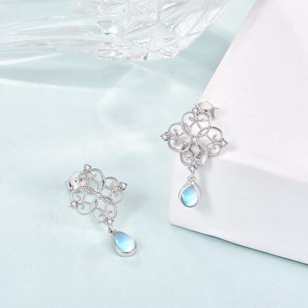 Sterling Silver Celtic Knot Baroque Waterdrop Moonstone Dangle Earrings-4