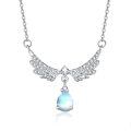 wholesale 925 Sterling Silver Rainbow Moonstone Teardrop Angel Wings Pendant Necklace for Women-0-0
