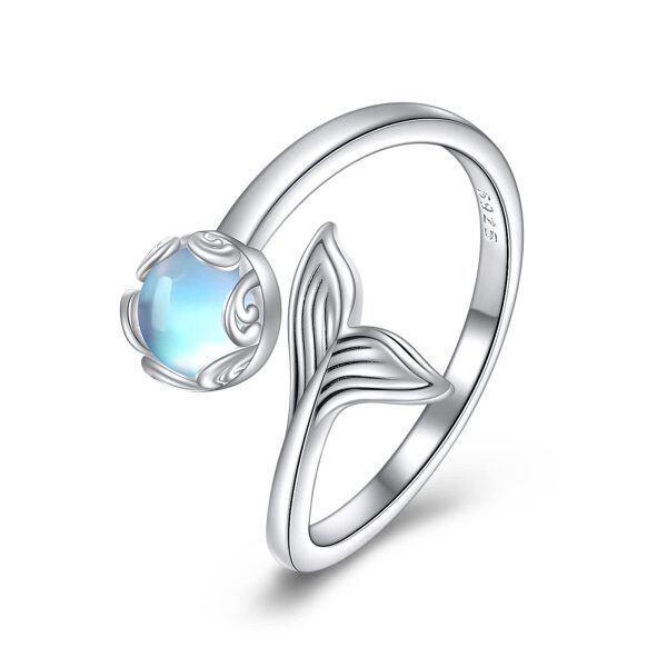 Sterling Silver Moonstone Adjustable Open Ring-0