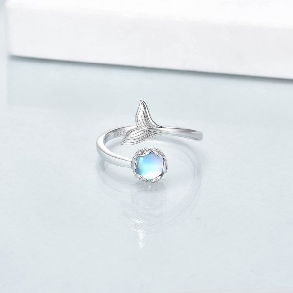 Sterling Silver Moonstone Adjustable Open Ring-3