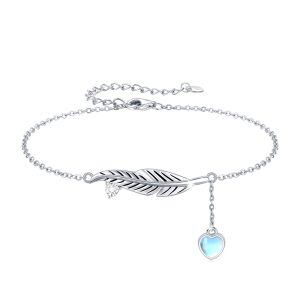 Sterling Silver Feather Moonstone Chain Bracelets-0