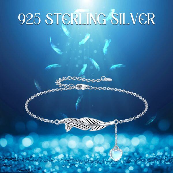 Sterling Silver Feather Moonstone Chain Bracelets-5