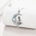 wholesale 925 Sterling Silver Moonstone Mermaid Pendant Necklace for Women Girls Crescent Moon Gift-0-3