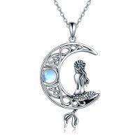 wholesale 925 Sterling Silver Moonstone Mermaid Pendant Necklace for Women Girls Crescent Moon Gift- Oxidized/Oxidised