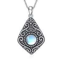 wholesale 925 Sterling Silver Blue Moonstone Triquetra Pendant Necklaces for Women- Oxidized/Oxidised