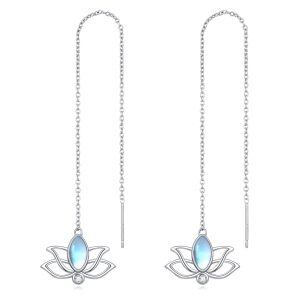 Sterling Silver Lotus Flower Moonstone Threader Earrings-0