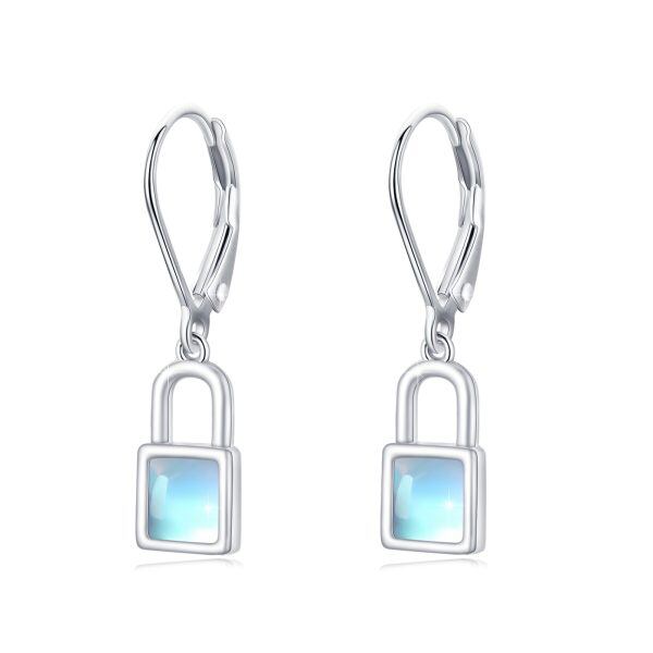 Sterling Silver Moonstone Lock Dangle Earrings-0