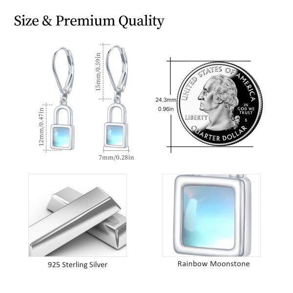 Sterling Silver Moonstone Lock Dangle Earrings-1