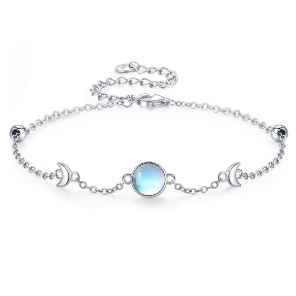 Sterling Silver Moonstone Moon Chain Bracelets-0