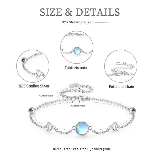 Sterling Silver Moonstone Moon Chain Bracelets-1