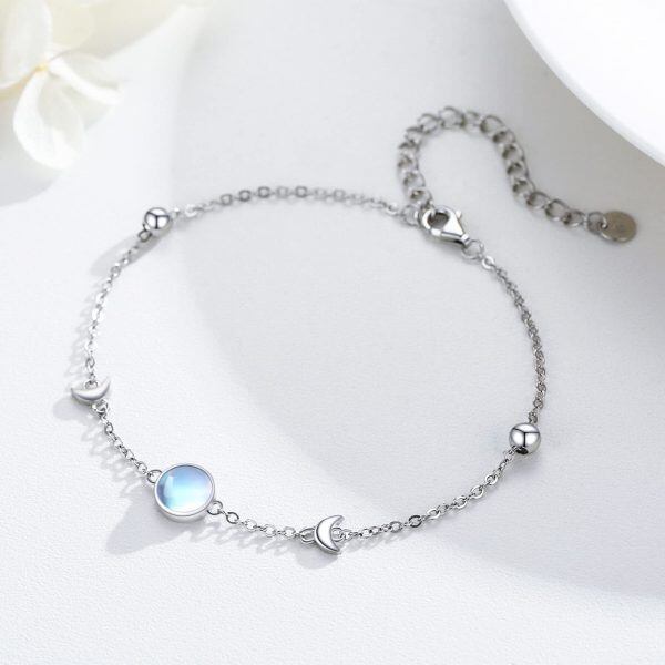 Sterling Silver Moonstone Moon Chain Bracelets-4