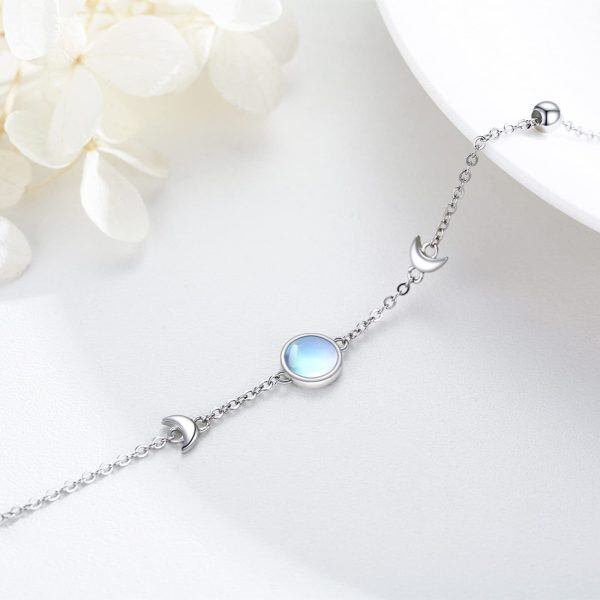 Sterling Silver Moonstone Moon Chain Bracelets-5