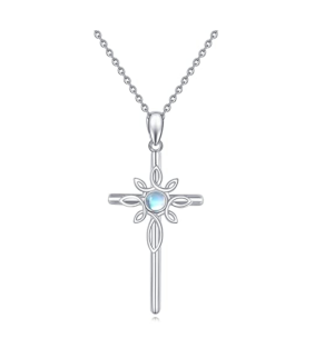 Sterling Silver Celtic Cross Pendant Necklace with Moonstone-0