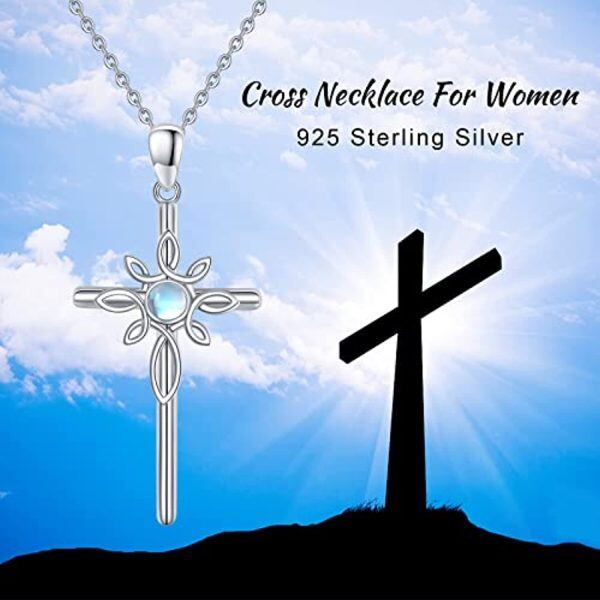 Sterling Silver Celtic Cross Pendant Necklace with Moonstone-5