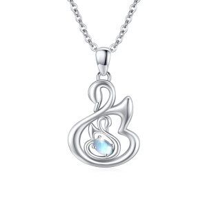 Sterling Silver Swan Moonstone Pendant Necklace-0