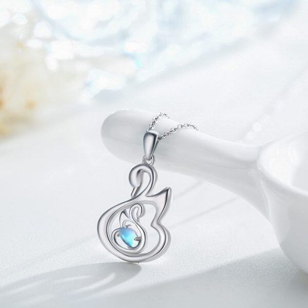 Sterling Silver Swan Moonstone Pendant Necklace-4