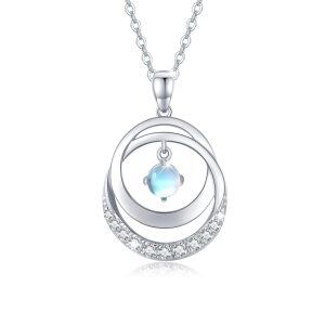 Sterling Silver Interlocking Circle Pendant Necklace with Moonstone-0