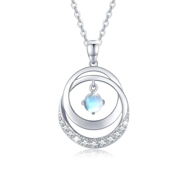 Sterling Silver Interlocking Circle Pendant Necklace with Moonstone-0