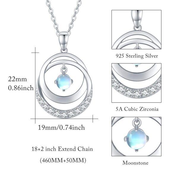 Sterling Silver Interlocking Circle Pendant Necklace with Moonstone-1