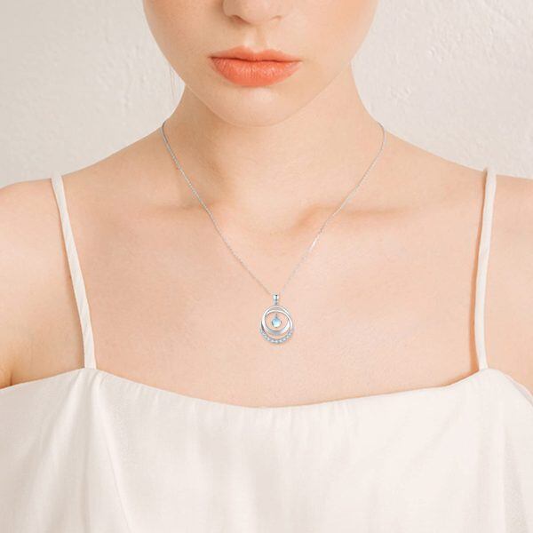 Sterling Silver Interlocking Circle Pendant Necklace with Moonstone-2