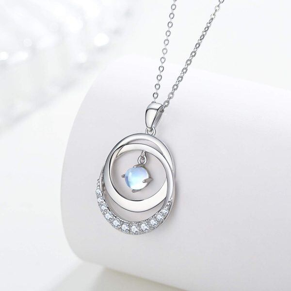 Sterling Silver Interlocking Circle Pendant Necklace with Moonstone-3