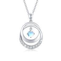 wholesale 925 Sterling Silver Blue Opalite Mother-Daughter Interlocking Circles Pendant Necklaces Gift Set- Rhodium Plated