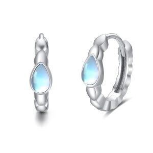 Sterling Silver Moonstone Teardrop Hoop Earrings-0