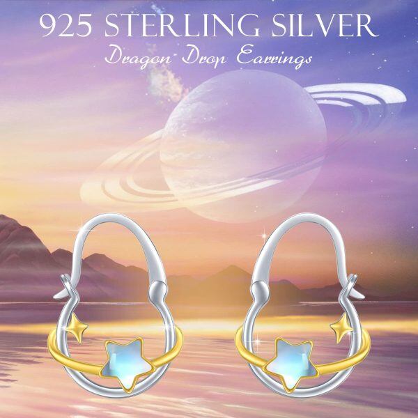 Sterling Silver Moonstone Star Dangle Earrings-5